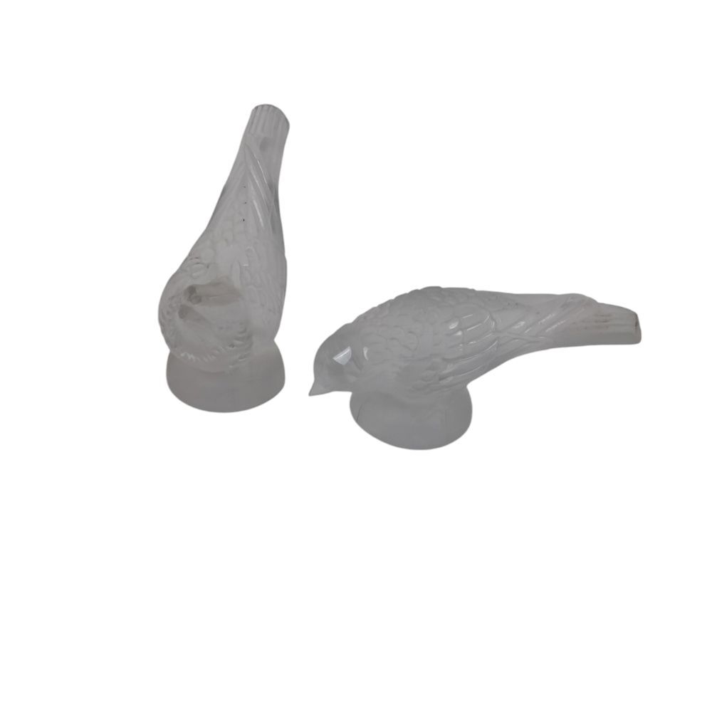 Lot of 2 Vintage Czech Barolac WEIL Satin Frosted  Art Glass Bird Figurine
